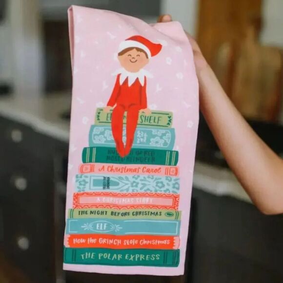 Holiday Elf on the Shelf Book Stack Tea Towel NEW - Picture 3 of 3